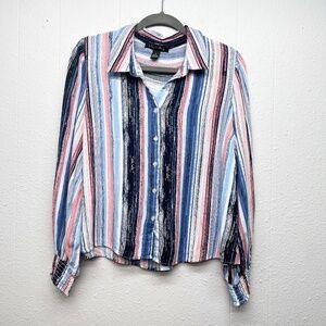 A Love Story Painter Shirt Womens XL Puff Sleeve Boxy Art Button Front Relaxed